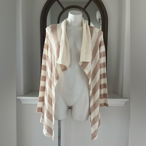 Splendid Draped Metallic Striped Sweater Cardigan, Cream Rose Gold Size M - Picture 7 of 7